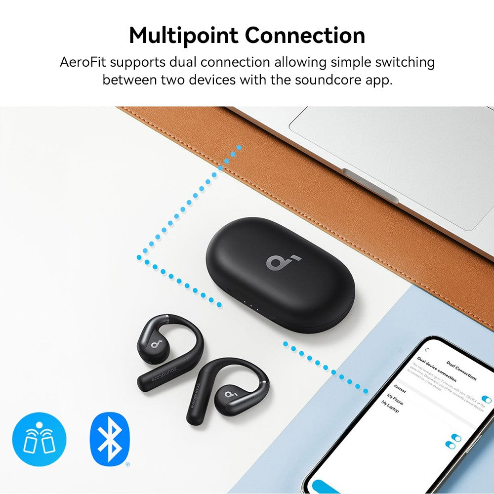 Anker Soundcore AeroFit Open-ear Earbuds, Ergonomic Ear Hook, IPX7 Waterproof, App Control, Up to 42 Hours Playtime - Blue