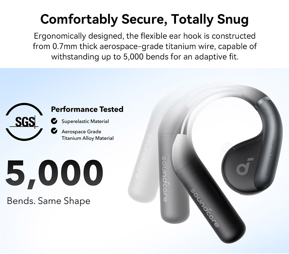 Anker Soundcore AeroFit Open-ear Earbuds, Ergonomic Ear Hook, IPX7 Waterproof, App Control, Up to 42 Hours Playtime - Blue