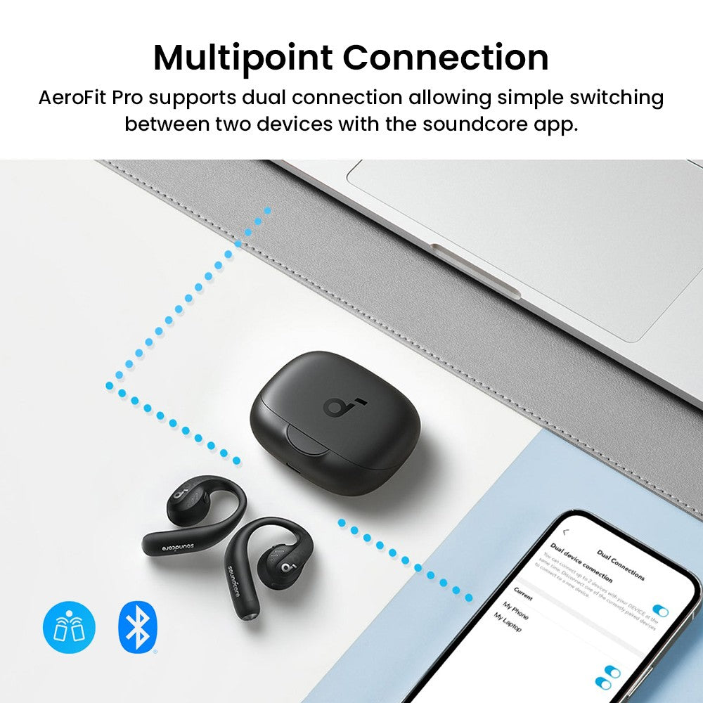 Anker Soundcore AeroFit Pro Open-ear Earbuds, Bluetooth 5.3, Up to 46 Hours Playtime - Black