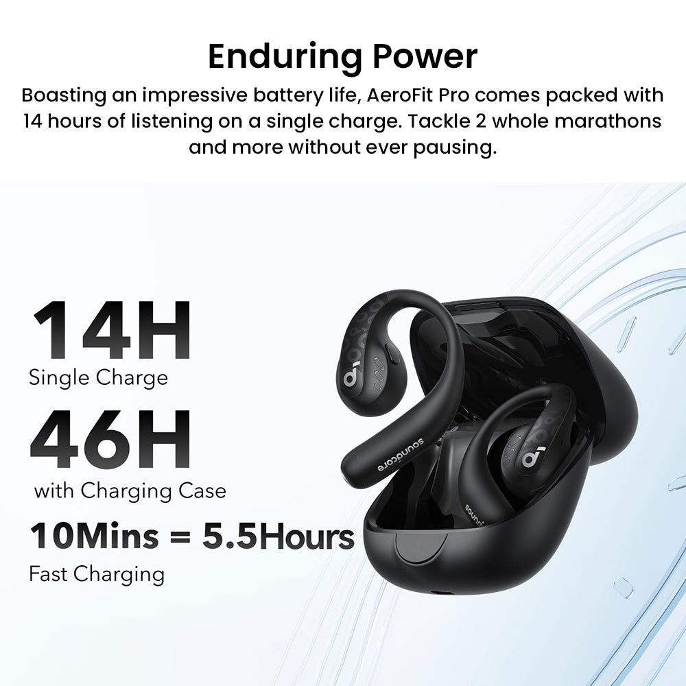 Anker Soundcore AeroFit Pro Open-ear Earbuds, Bluetooth 5.3, Up to 46 Hours Playtime - Black