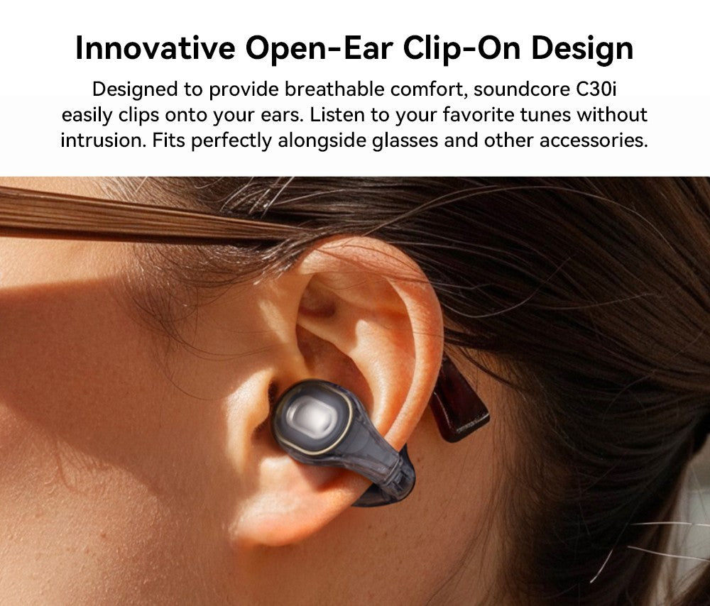 Anker Soundcore C30i Open-ear Clip-on Earbuds, Bluetooth 5.3, IPX4 Water-Resistant, Up to 30 Hours Playtime - White