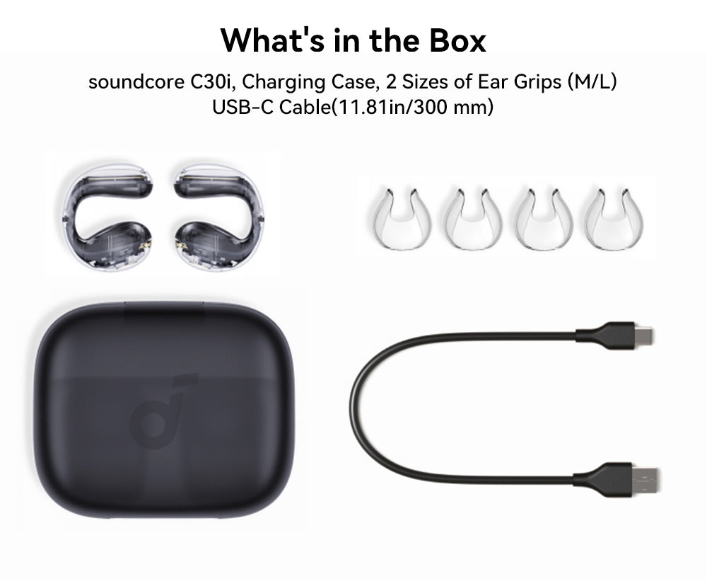 Anker Soundcore C30i Open-ear Clip-on Earbuds, Bluetooth 5.3, IPX4 Water-Resistant, Up to 30 Hours Playtime - White
