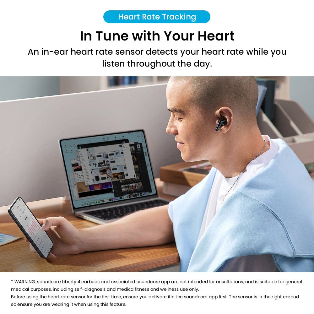 Anker Soundcore Liberty 4 True Wireless ANC Earbuds, Hi-Res Wireless Audio, Spatial Audio with Dual Modes, Heart Rate Sensor - Black