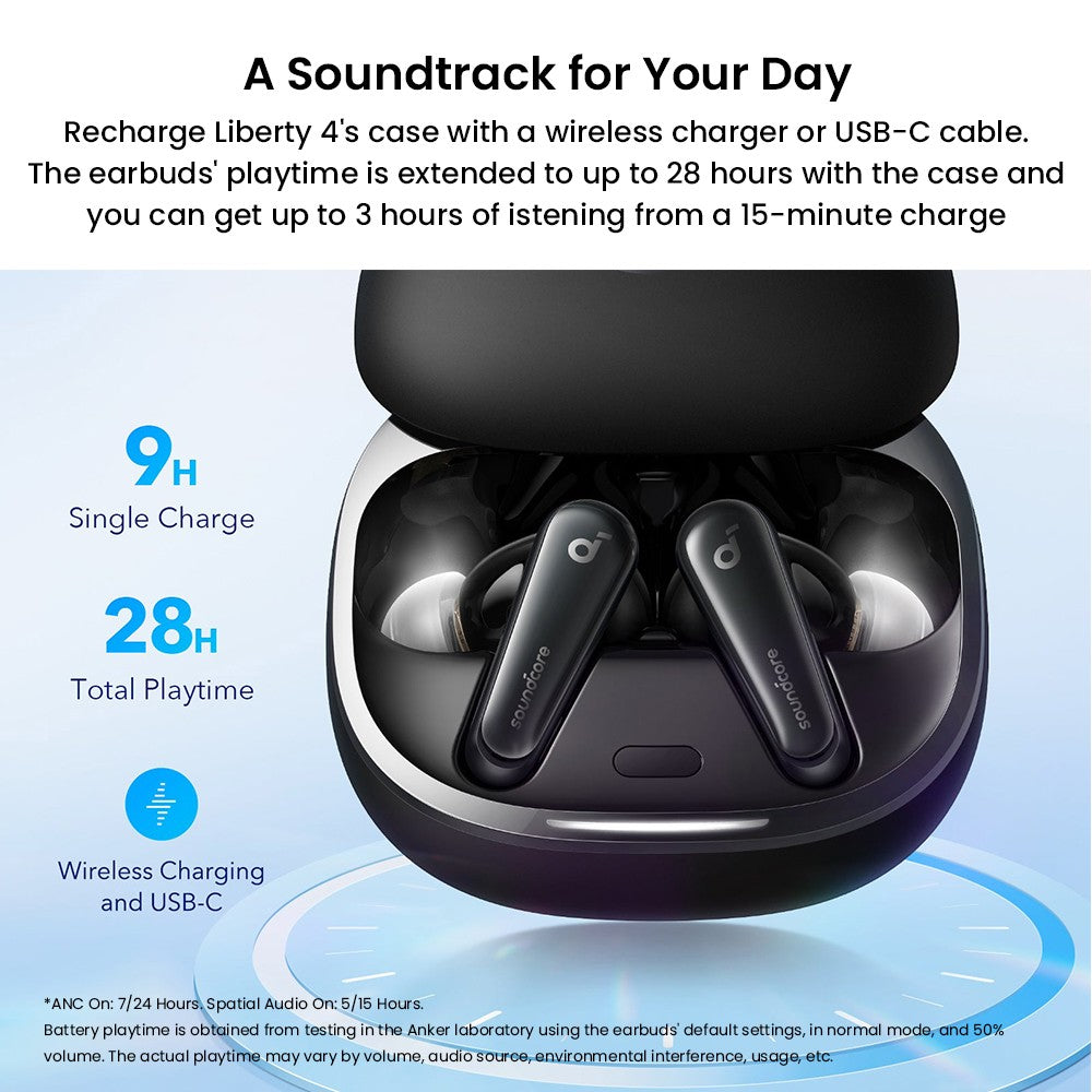Anker Soundcore Liberty 4 True Wireless ANC Earbuds, Hi-Res Wireless Audio, Spatial Audio with Dual Modes, Heart Rate Sensor - Black
