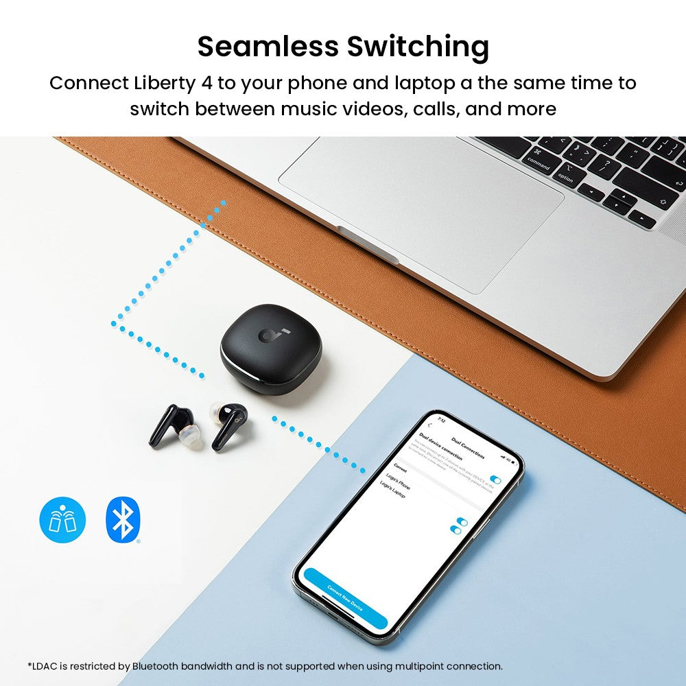 Anker Soundcore Liberty 4 True Wireless ANC Earbuds, Hi-Res Wireless Audio, Spatial Audio with Dual Modes, Heart Rate Sensor - Black
