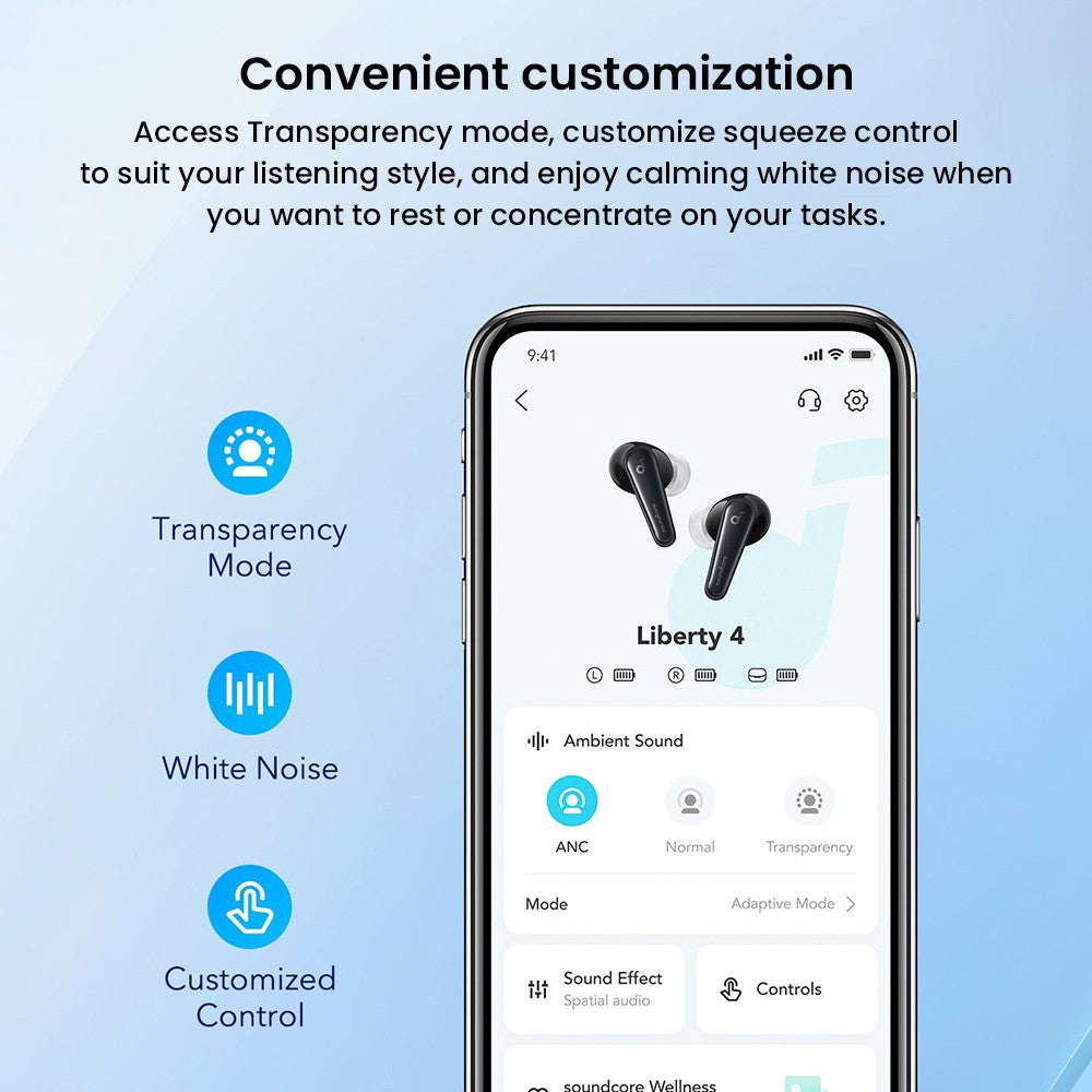 Anker Soundcore Liberty 4 True Wireless ANC Earbuds, Hi-Res Wireless Audio, Spatial Audio with Dual Modes, Heart Rate Sensor - Black