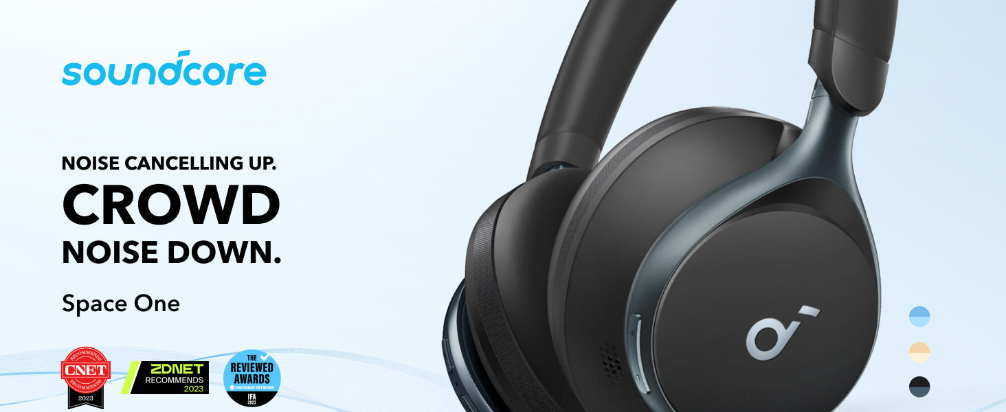 Anker Soundcore Space One ANC Headphones, App Control, 40 Hours with ANC on, 55 Hours with ANC off, Bluetooth 5.3 - Black