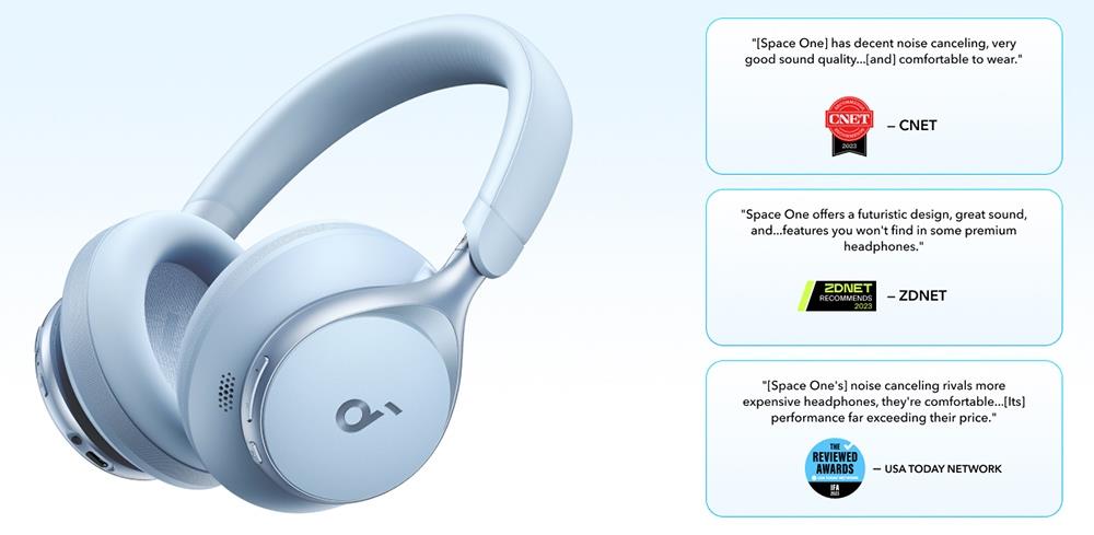 Anker Soundcore Space One Headphones, Active Noise Canceling, App Control, 40 Hours ANC Playtime, Bluetooth 5.3 - Black