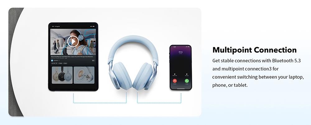 Anker Soundcore Space One Headphones, Active Noise Canceling, App Control, 40 Hours ANC Playtime, Bluetooth 5.3 - Black