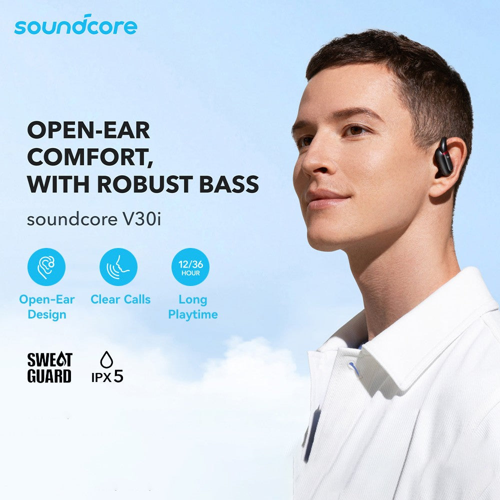 Anker Soundcore V30i Open-ear Earbuds, Ergonomic Ear Hooks, Bluetooth 5.3, App Control, Up to 36 Hours Playtime