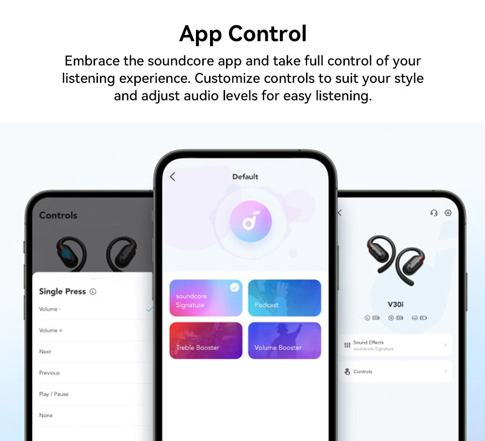 Anker Soundcore V30i Open-ear Earbuds, Ergonomic Ear Hooks, Bluetooth 5.3, App Control, Up to 36 Hours Playtime