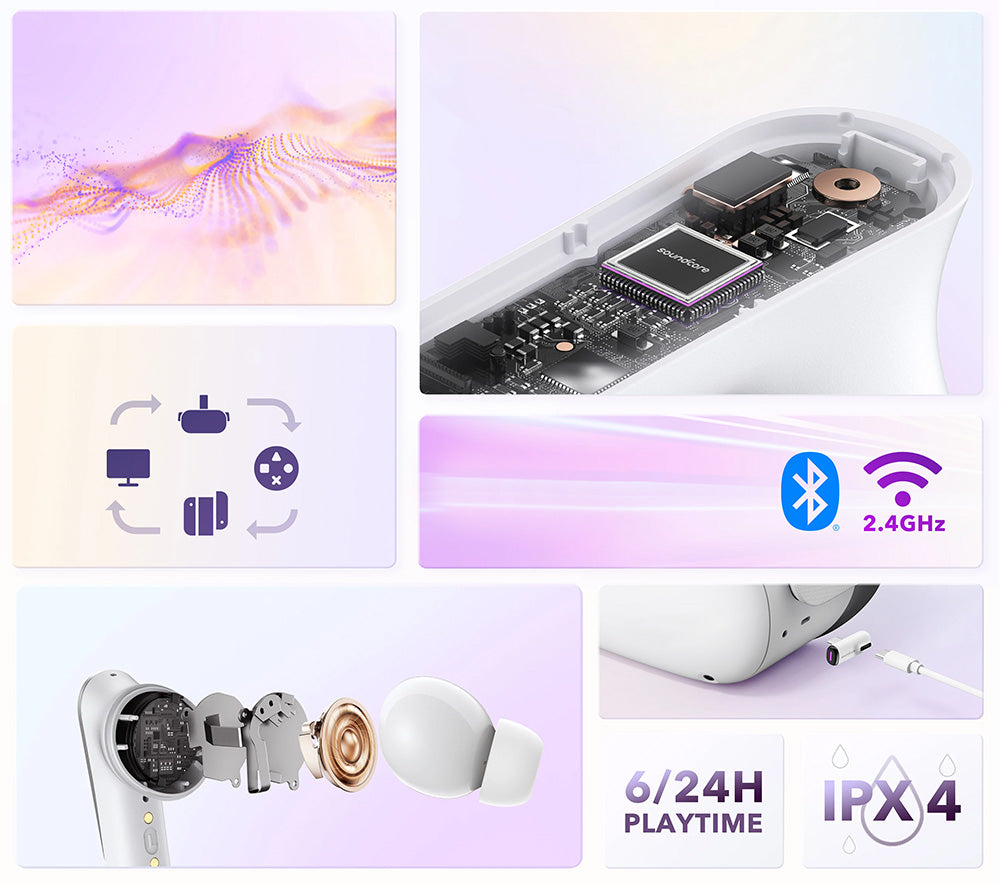 Anker Soundcore VR P10 TWS Gaming Earbuds, Compatible with Meta Quest 2, Steam Deck, PS4, PS5, PC, Switch - White