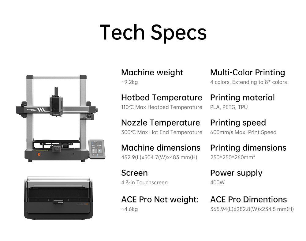 ANYCUBIC KOBRA 3 COMBO 3D Printer, with ACE Pro, Max 600mm/s Speed, Dual PTC Heating System, Smart Multi-Color Printing, Auto Leveling, Nozzle Clog Detection, Expansive Size 250x250x260mm