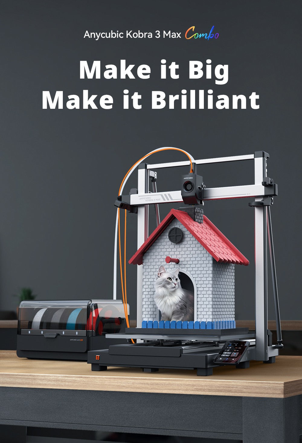 Anycubic Kobra 3 Max Combo 3D Printer, Up to 8-Color Printing, ACE Pro Color Engine, 600mm/s High-Speed Print, Auto-Leveling & Anti-Step Lost, 420*420*500mm