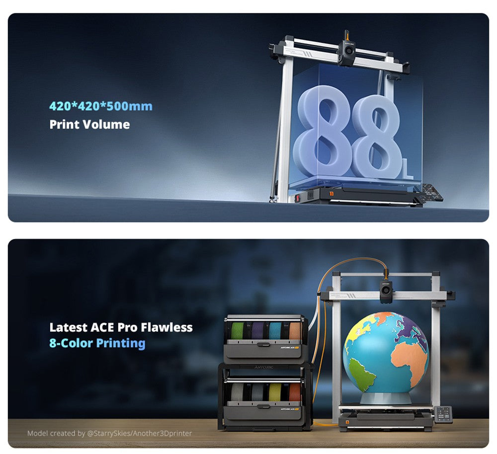 Anycubic Kobra 3 Max Combo 3D Printer, Up to 8-Color Printing, ACE Pro Color Engine, 600mm/s High-Speed Print, Auto-Leveling & Anti-Step Lost, 420*420*500mm