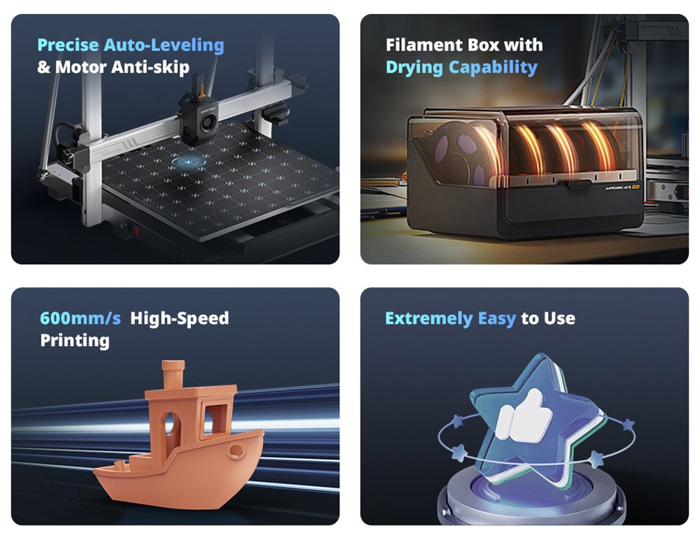 Anycubic Kobra 3 Max Combo 3D Printer, Up to 8-Color Printing, ACE Pro Color Engine, 600mm/s High-Speed Print, Auto-Leveling & Anti-Step Lost, 420*420*500mm