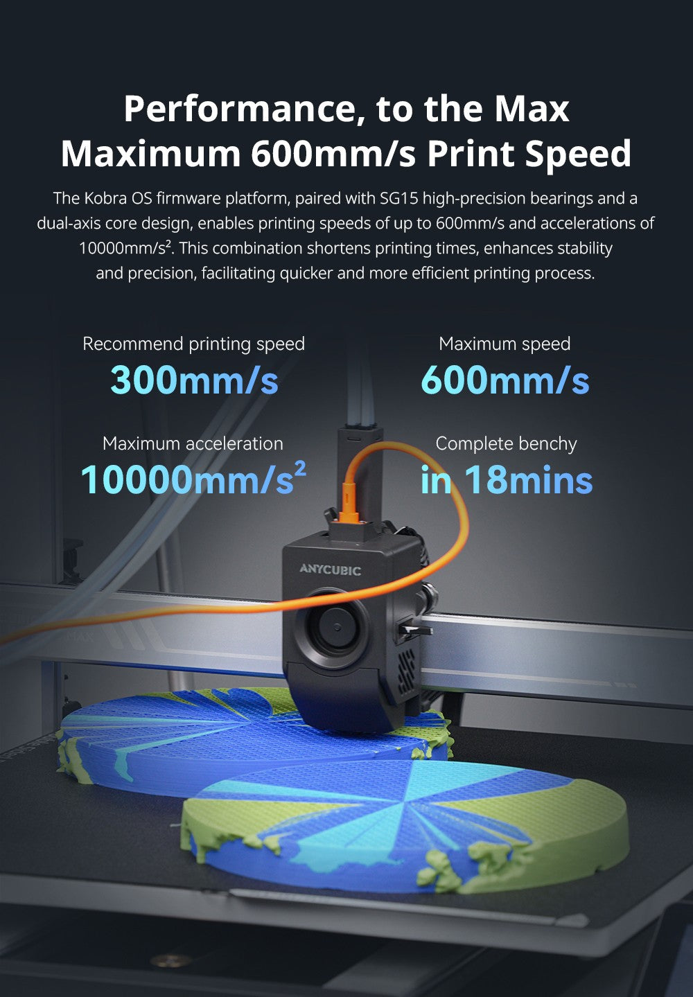 Anycubic Kobra 3 Max Combo 3D Printer, Up to 8-Color Printing, ACE Pro Color Engine, 600mm/s High-Speed Print, Auto-Leveling & Anti-Step Lost, 420*420*500mm