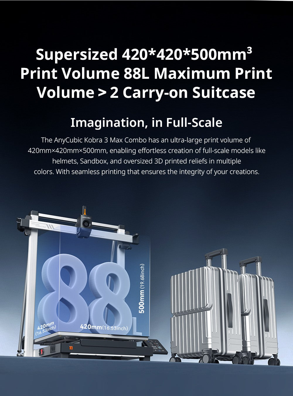 Anycubic Kobra 3 Max Combo 3D Printer, Up to 8-Color Printing, ACE Pro Color Engine, 600mm/s High-Speed Print, Auto-Leveling & Anti-Step Lost, 420*420*500mm