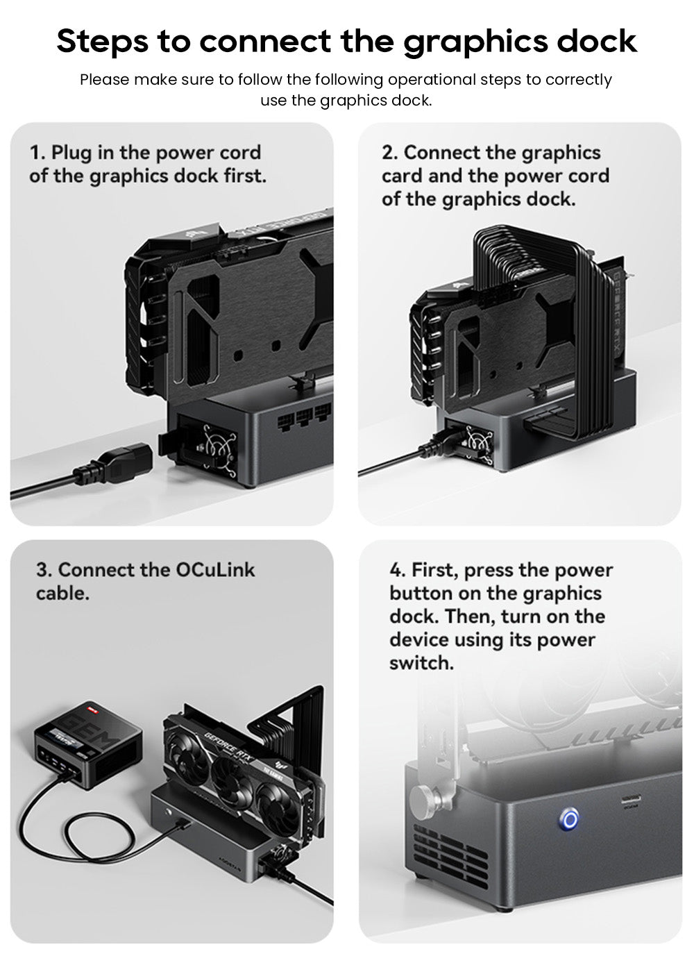 AOOSTAR AG01 eGPU Dock with Oculink Port, Built-in 800W Power Supply, Supports TGX Interface Hot-swap - EU Plug