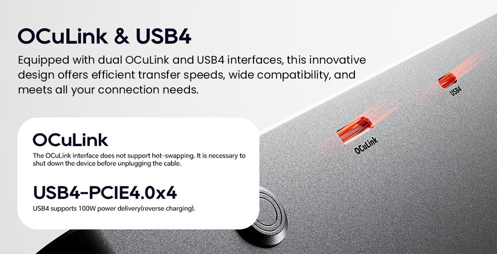 AOOSTAR AG02 eGPU Dock with Oculink & USB4 Port, 100W Reverse Charging, Built-in 800W Power Supply, Supports TGX Interface Hot-swap - EU Plug