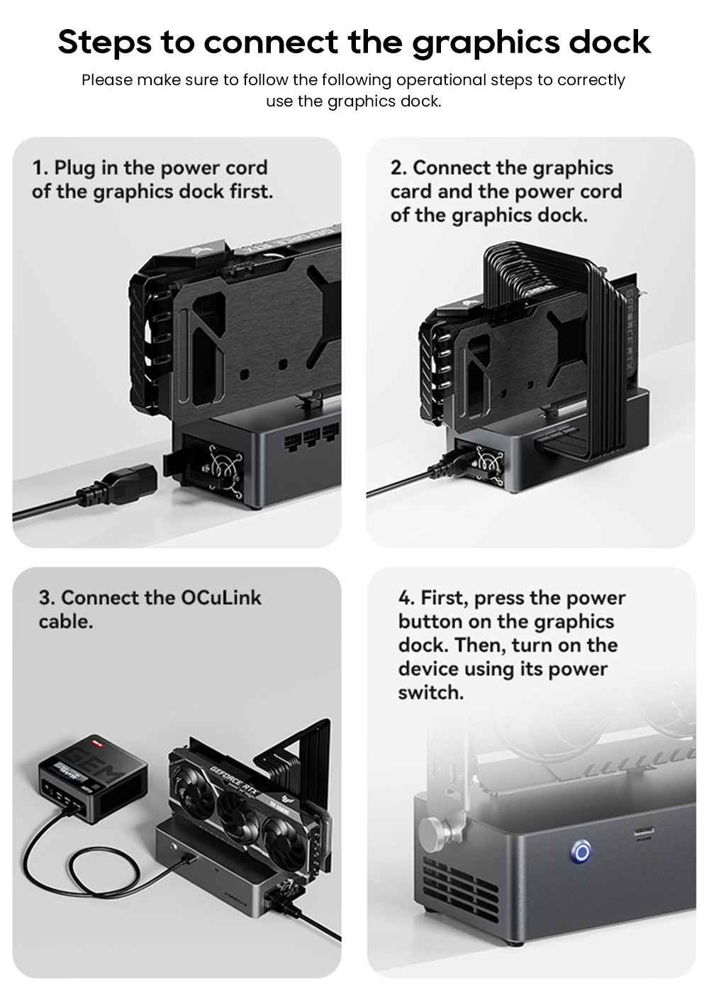 AOOSTAR AG02 eGPU Dock with Oculink & USB4 Port, 100W Reverse Charging, Built-in 800W Power Supply, Supports TGX Interface Hot-swap - EU Plug