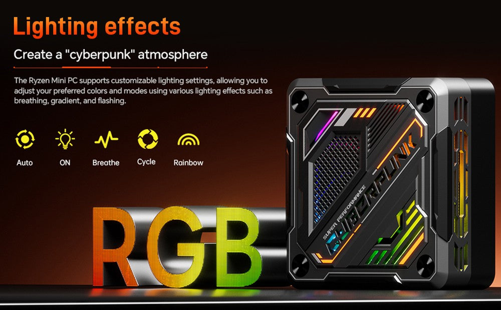 GOD57 Mini PC, AMD Ryzen 7 5700U 8 Cores Up to 4.3GHz, 32GB RAM 1TB SSD, WiFi 6 Bluetooth 5.2, HDMI/DP/Type-C 4K@60Hz Triple Display, 2*USB 3.2 2*USB 2.0, 1*1000M RJ45 1*2.5G RJ45, 1*3.5mm Headphone Jack, RGB Light, 65W Charging - EU Plug