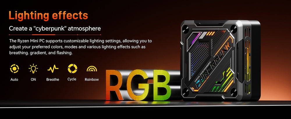 MN78 Gaming Mini PC with RGB Light, AMD Ryzen 7 7840HS Octa-Core 16 Threads Up to 5.1GHz, 16GB DDR5 RAM 512GB M.2 SSD, Windows 11 Pro, WiFi6 Bluetooth5.2, HDMI USB4 DP 4K@60Hz Triple Display, USB4*1 USB3.2*2 USB2.0*2 HDMI*1 LAN*2 - Black, EU