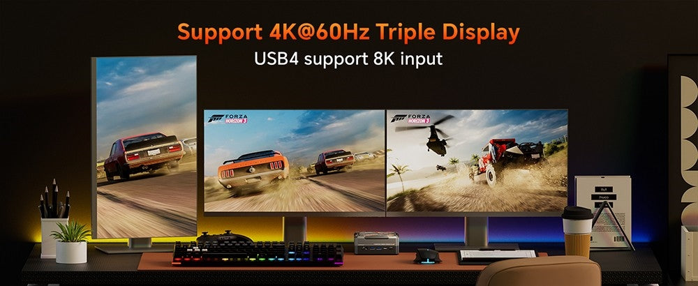 MN78 Gaming Mini PC with RGB Light, AMD Ryzen 7 7840HS Octa-Core 16 Threads Up to 5.1GHz, 16GB DDR5 RAM 512GB M.2 SSD, Windows 11 Pro, WiFi6 Bluetooth5.2, HDMI USB4 DP 4K@60Hz Triple Display, USB4*1 USB3.2*2 USB2.0*2 HDMI*1 LAN*2 - Black, EU