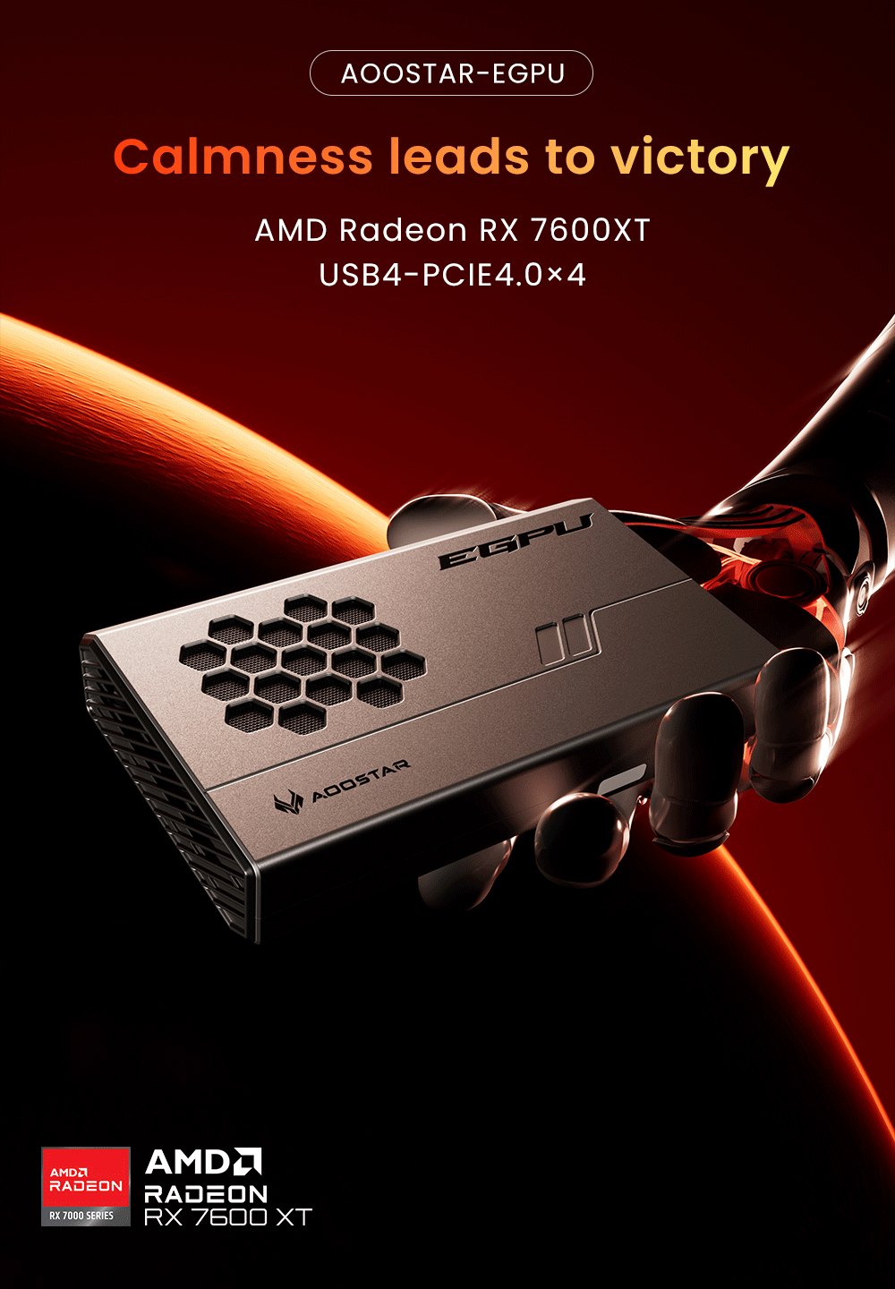 AOOSTAR XG76XT eGPU Dock with AMD Radeon RX 7600MXT GPU, 8GB GDDR6 RAM, 128bit, 1*USB 4.0, 1*Oculink, 1*HDMI, 2*DP, 1*Type-C, 100W Reverse Charging - EU Plug