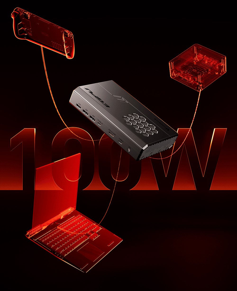 AOOSTAR XG76XT eGPU Dock with AMD Radeon RX 7600MXT GPU, 8GB GDDR6 RAM, 128bit, 1*USB 4.0, 1*Oculink, 1*HDMI, 2*DP, 1*Type-C, 100W Reverse Charging - EU Plug