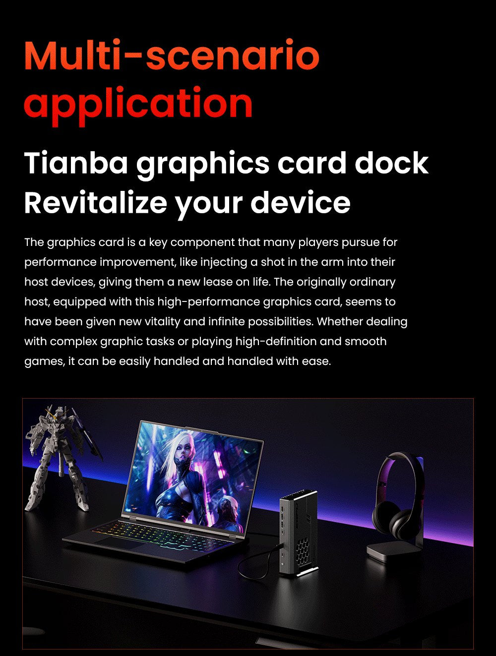 AOOSTAR XG76XT eGPU Dock with AMD Radeon RX 7600MXT GPU, 8GB GDDR6 RAM, 128bit, 1*USB 4.0, 1*Oculink, 1*HDMI, 2*DP, 1*Type-C, 100W Reverse Charging - EU Plug