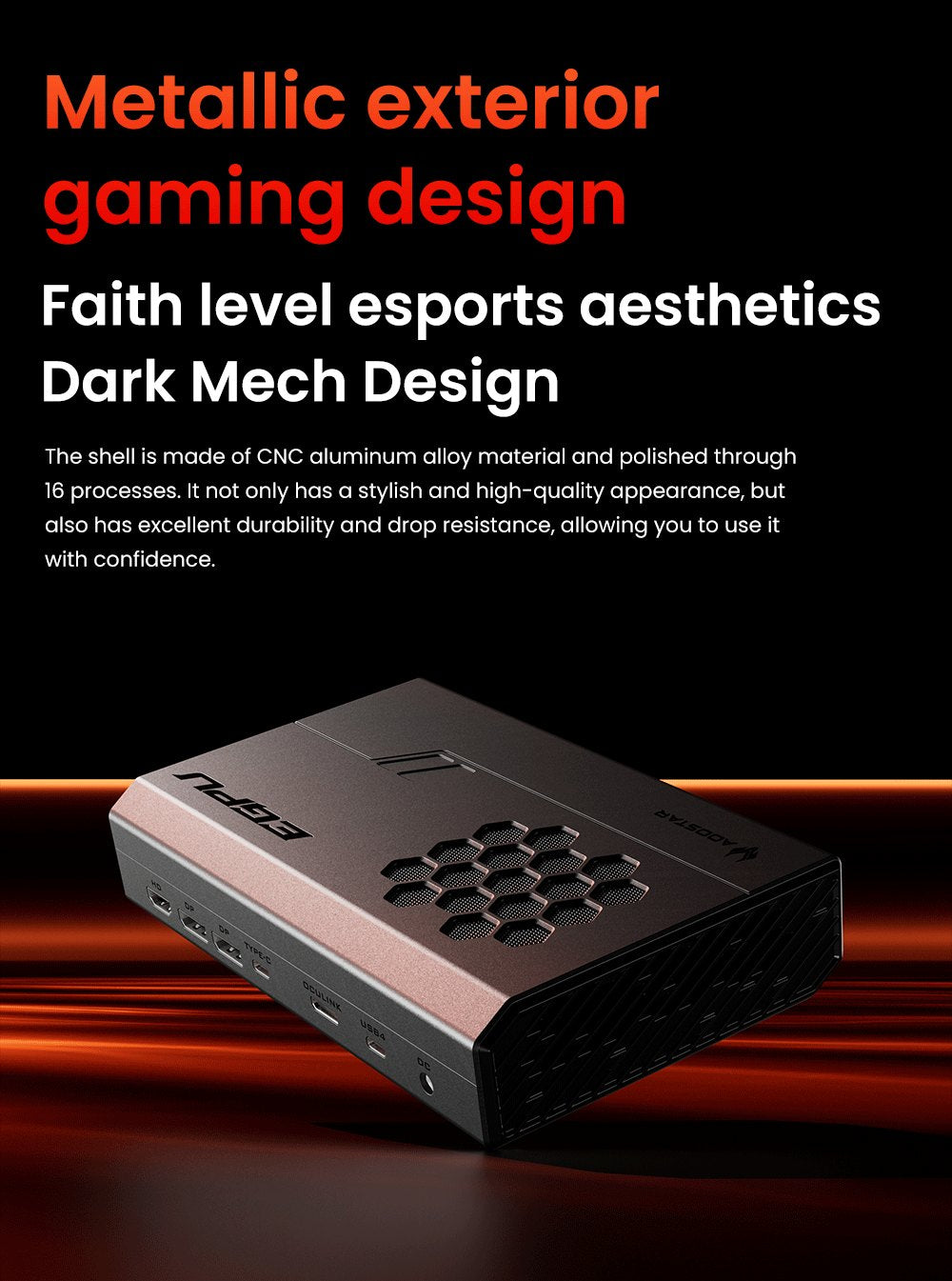 AOOSTAR XG76XT eGPU Dock with AMD Radeon RX 7600MXT GPU, 8GB GDDR6 RAM, 128bit, 1*USB 4.0, 1*Oculink, 1*HDMI, 2*DP, 1*Type-C, 100W Reverse Charging - EU Plug