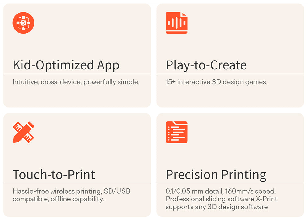 AOSEED X-MAKER 3D Printer for Kids and Beginners, 120 - 300 mm/s，Leveling-Free Bed, Wi-Fi Printing, Ultra Silent, App Control, PLA/ABS Filament Supported,150*150*150mm
