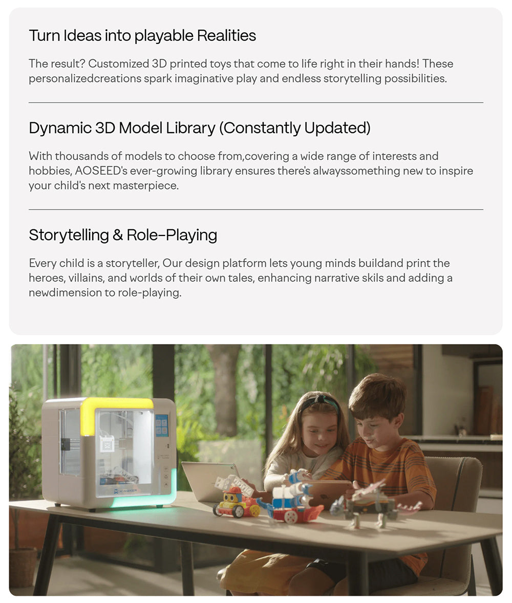 AOSEED X-MAKER 3D Printer for Kids and Beginners, 120 - 300 mm/s，Leveling-Free Bed, Wi-Fi Printing, Ultra Silent, App Control, PLA/ABS Filament Supported,150*150*150mm