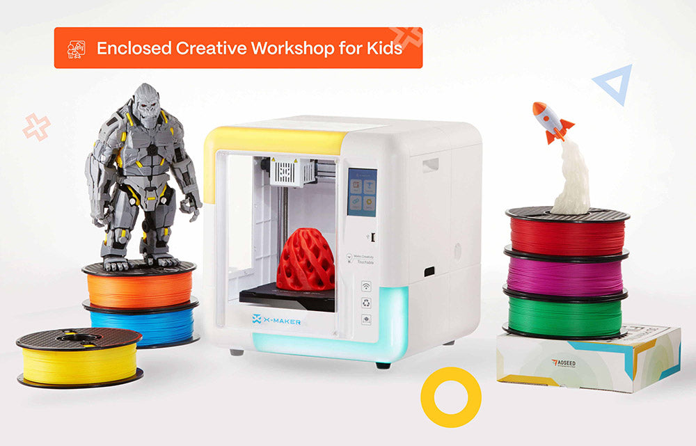 AOSEED X-MAKER 3D Printer for Kids and Beginner, Leveling-Free Bed, Wi-Fi Printing, Ultra Silent, App Control, PLA/ABS Filament Supported