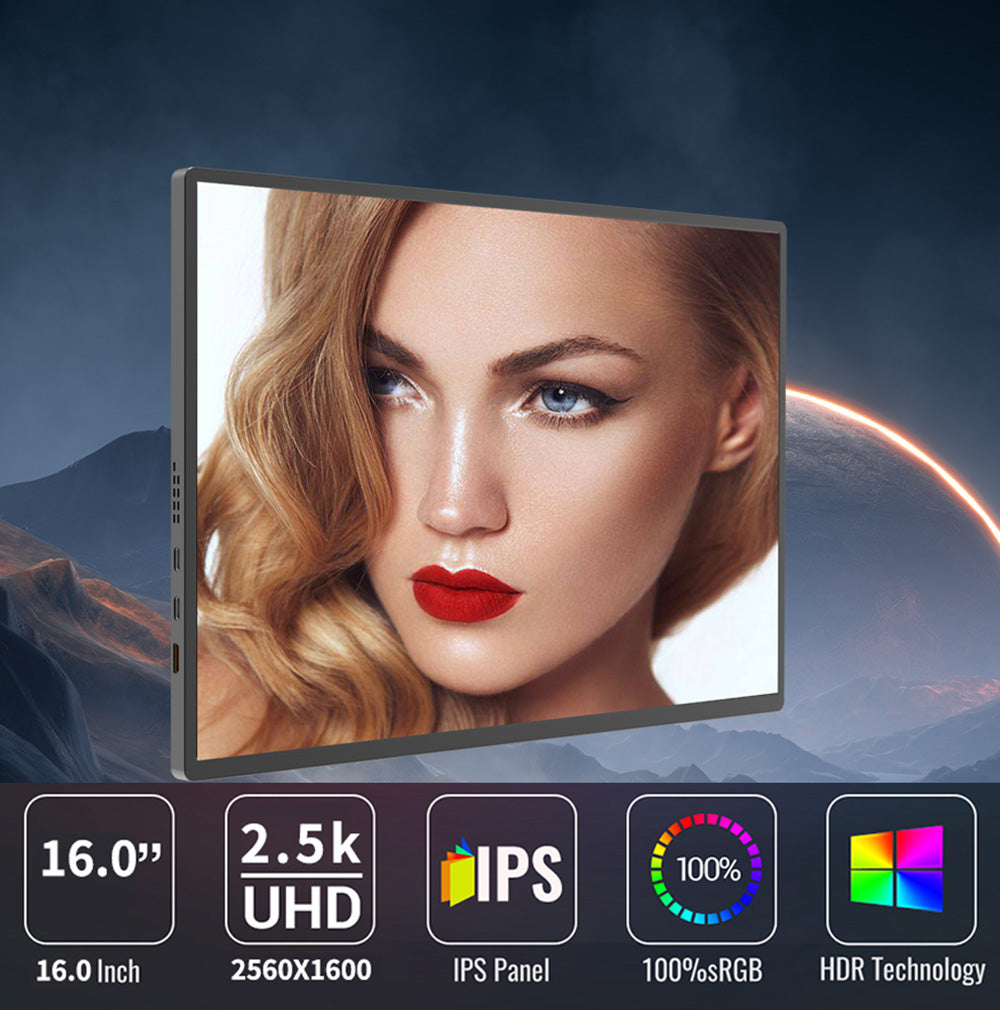 AOSIMAN 160QC Portable Monitor 16 Inch 2.5K 144Hz, 2560*1600 16:10 100%sRGB 480Cd/m² Display Game Screen