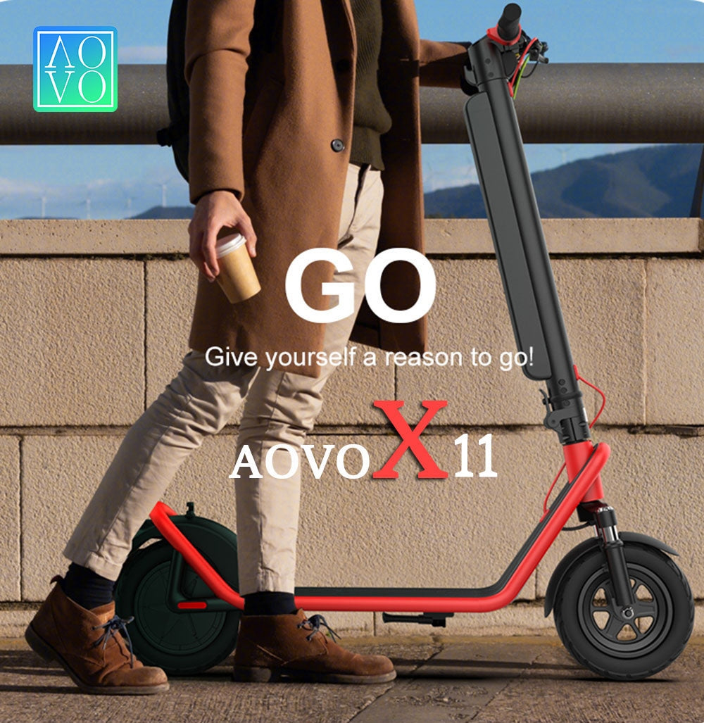 AOVO X11 Electric Scooter 10 inches Tires 450W Motor 36V 13Ah Detachable Battery 35km/h Max Speed 50km Range - Red