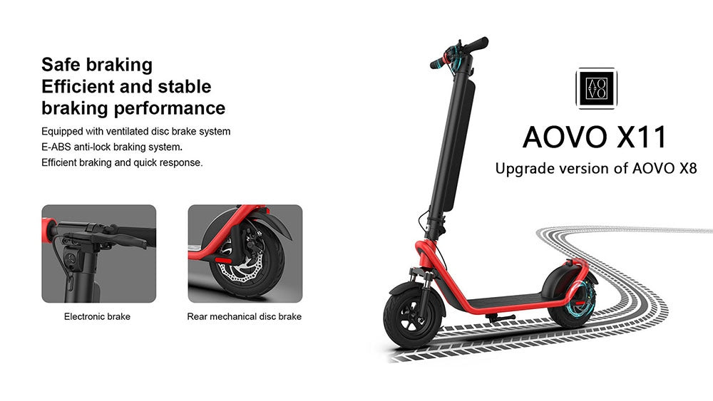 AOVO X11 Electric Scooter 10 inches Tires 450W Motor 36V 13Ah Detachable Battery 35km/h Max Speed 50km Range - Red