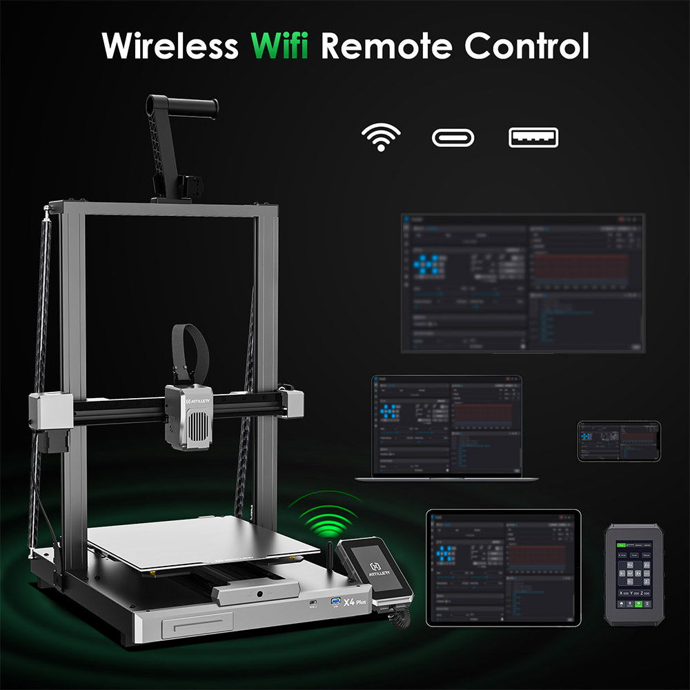 Artillery Sidewinder X4 Plus S1 3D Printer, 300*300*400mm, 500mm/s Print Speed, 300℃ High-temp Printing, XY-Metal Linear Guide Rail, Auto Levelling, 8000rpm Efficient Cooling Fans