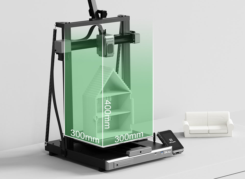 Artillery Sidewinder X4 Plus S1 3D Printer, 300*300*400mm, 500mm/s Print Speed, 300℃ High-temp Printing, XY-Metal Linear Guide Rail, Auto Levelling, 8000rpm Efficient Cooling Fans