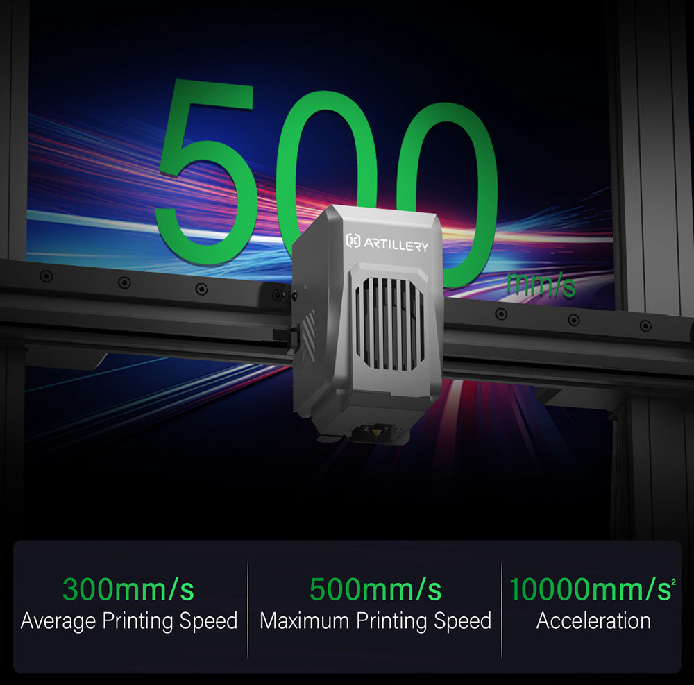 Artillery Sidewinder X4 Plus S1 3D Printer, 300*300*400mm, 500mm/s Print Speed, 300℃ High-temp Printing, XY-Metal Linear Guide Rail, Auto Levelling, 8000rpm Efficient Cooling Fans