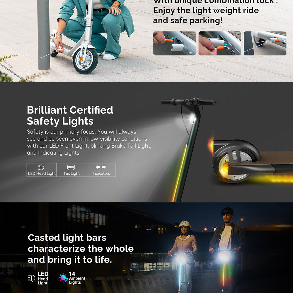 Atomi Alpha Electric Scooter 9 Inch Tires 650W Motor 36V 10Ah Battery for 25 Miles Range 25Km/h Max Speed 120KG Max Load Support App Control - White