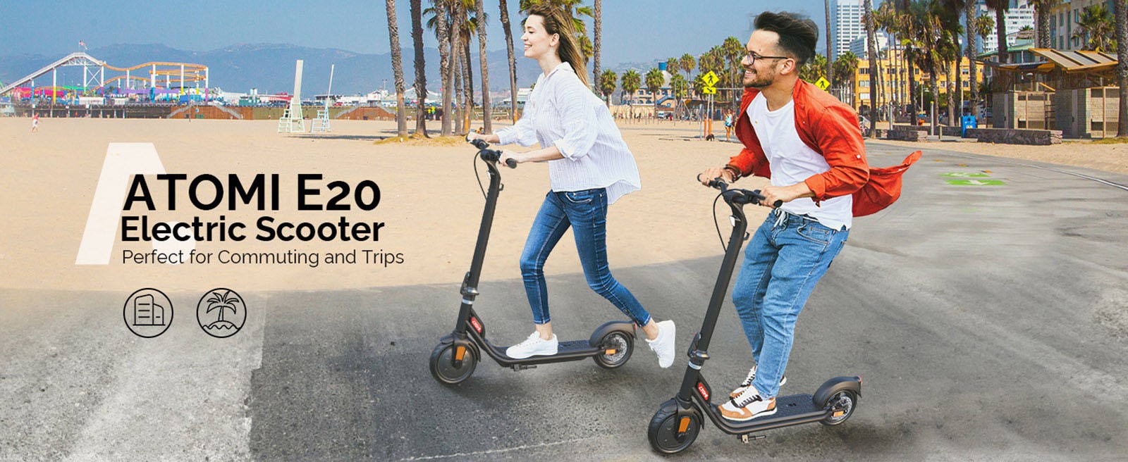 Atomi E20 Electric Scooter 8.5 inch Air Tire 250W Motor (Max Output 500W) 36V 7.5Ah Battery 30km Range Dual Brake 120kg