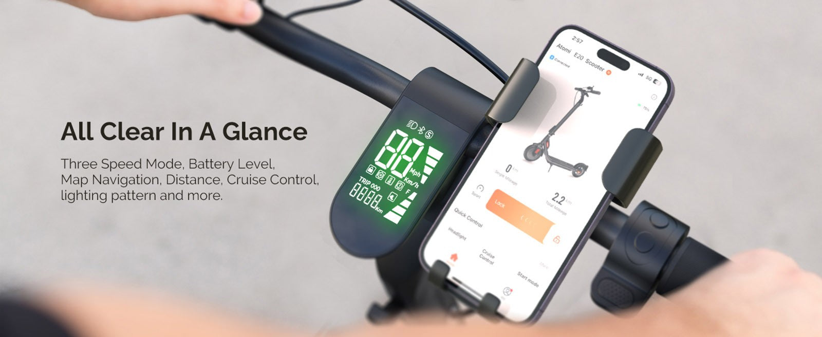 Atomi E20 Electric Scooter 8.5 inch Air Tire 250W Motor (Max Output 500W) 36V 7.5Ah Battery 30km Range Dual Brake 120kg