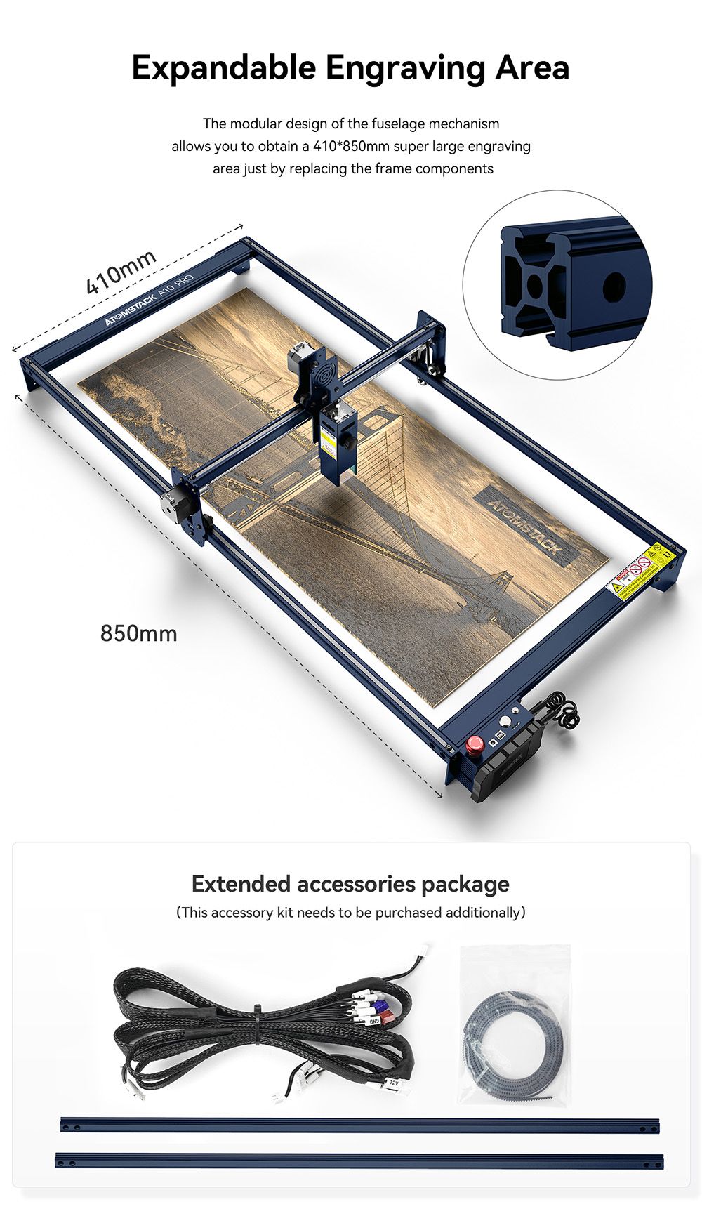 ATOMSTACK A10 Pro 10W Laser Engraver Cutter, 0.01mm High Accuracy, Fixed-Focus, Dual Compression Spot, 410*400mm