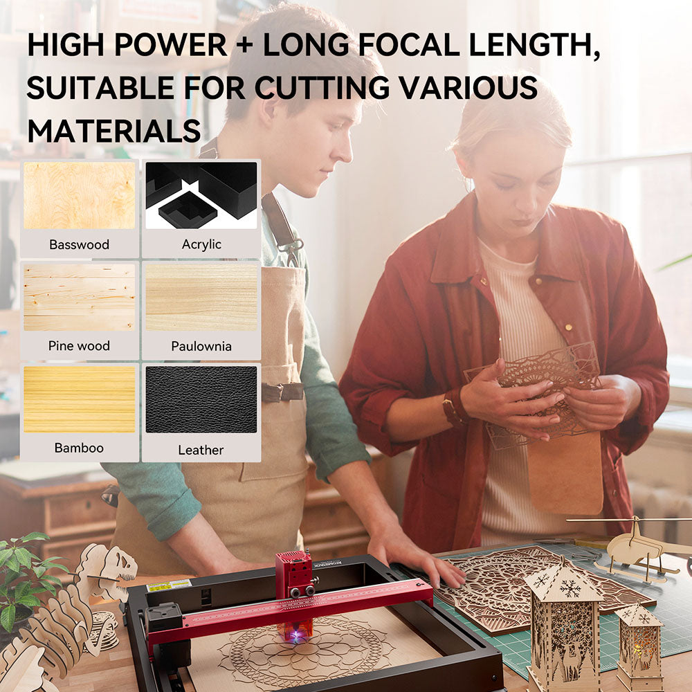 ATOMSTACK A12 PRO 12W Laser Engraver Cutter, Fixed Focus, 0.02mm Engraving Precision, 600mm/s Engraving Speed, 32-bit Motherboard, Cross Laser Positioning, App Control, 365x305mm