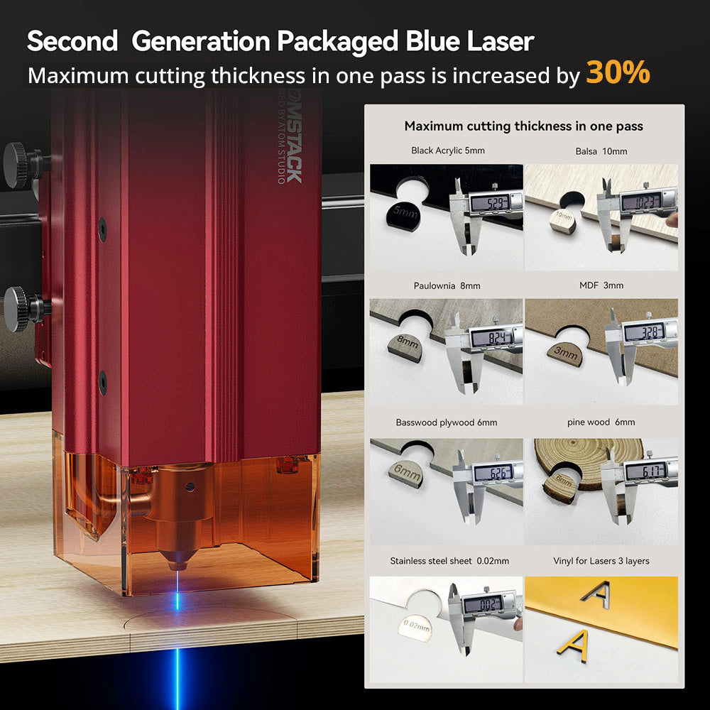 ATOMSTACK A12 PRO 12W Laser Engraver Cutter, Fixed Focus, 0.02mm Engraving Precision, 600mm/s Engraving Speed, 32-bit Motherboard, Cross Laser Positioning, App Control, 365x305mm