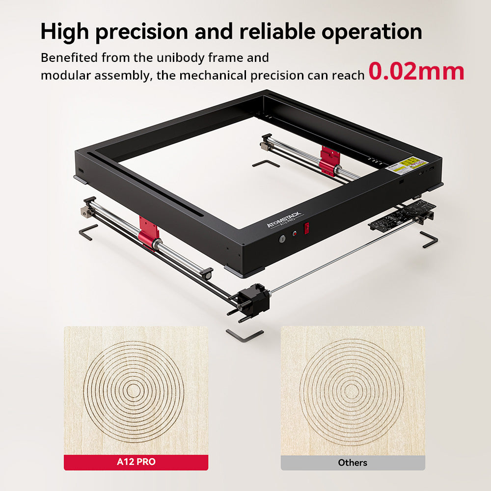 ATOMSTACK A12 PRO 12W Laser Engraver Cutter, Fixed Focus, 0.02mm Engraving Precision, 600mm/s Engraving Speed, 32-bit Motherboard, Cross Laser Positioning, App Control, 365x305mm