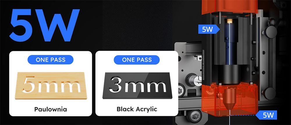 ATOMSTACK A5 Pro V2 5W Laser Engraver, 400mm/s High Speed, 0.01mm Precision, 5mm Wood 3mm Black Acrylic in One Pass, 410*380mm