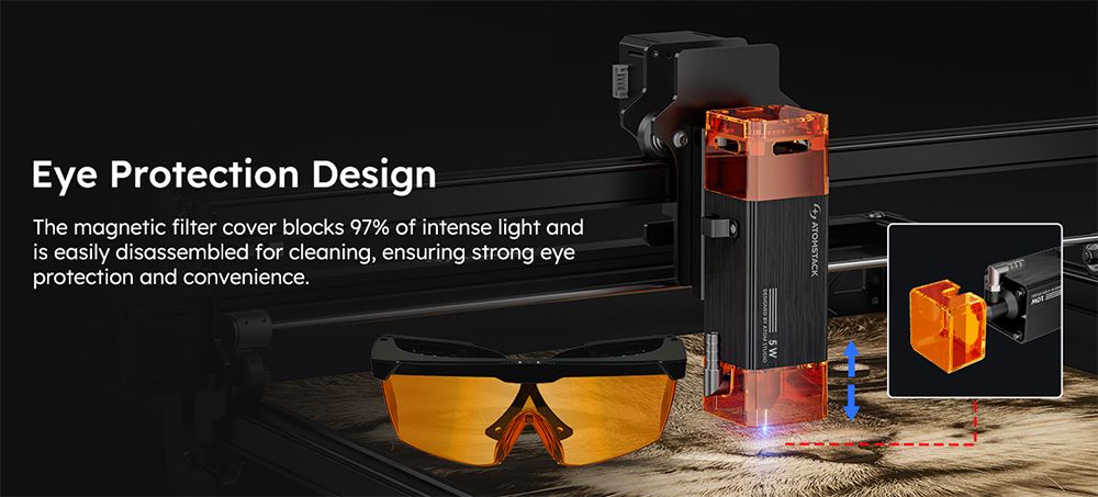ATOMSTACK A5 Pro V2 5W Laser Engraver, 400mm/s High Speed, 0.01mm Precision, 5mm Wood 3mm Black Acrylic in One Pass, 410*380mm